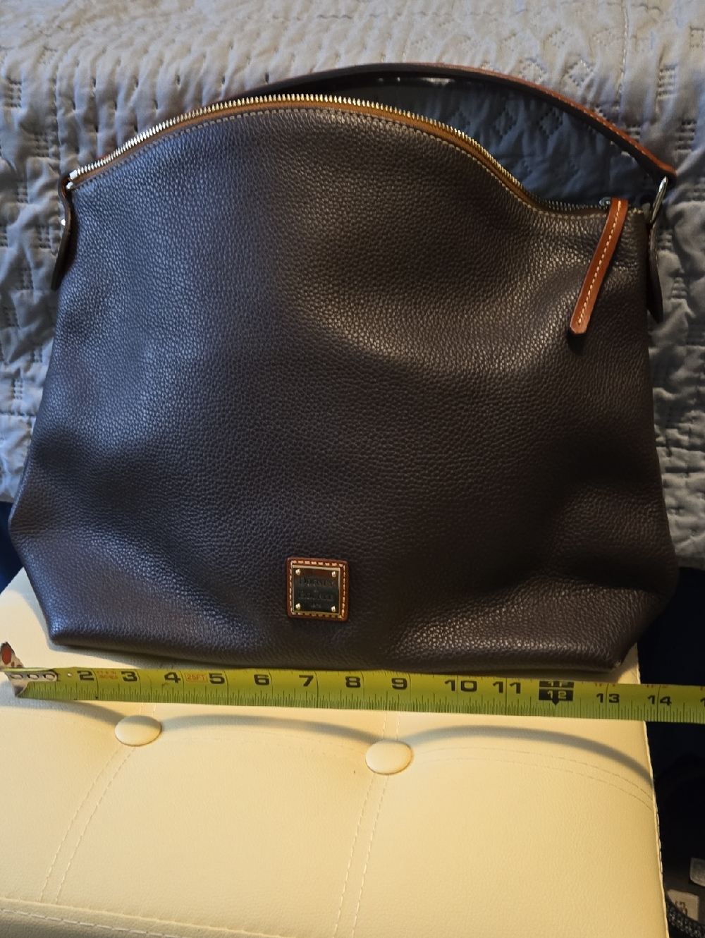 Dooney & Bourke Dark Brown Pebbled Leather Shoulder Bag with Tan Trim